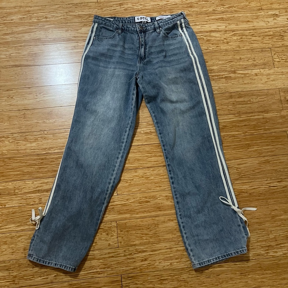PTCL baggy Blue Straight Jeans with White Accents